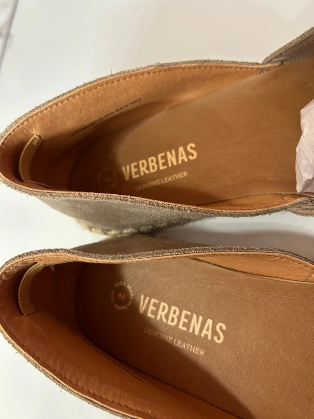Verbenas Espadrille Flats EU 42 Taupe Suede Leather Slip On Spain summer coast